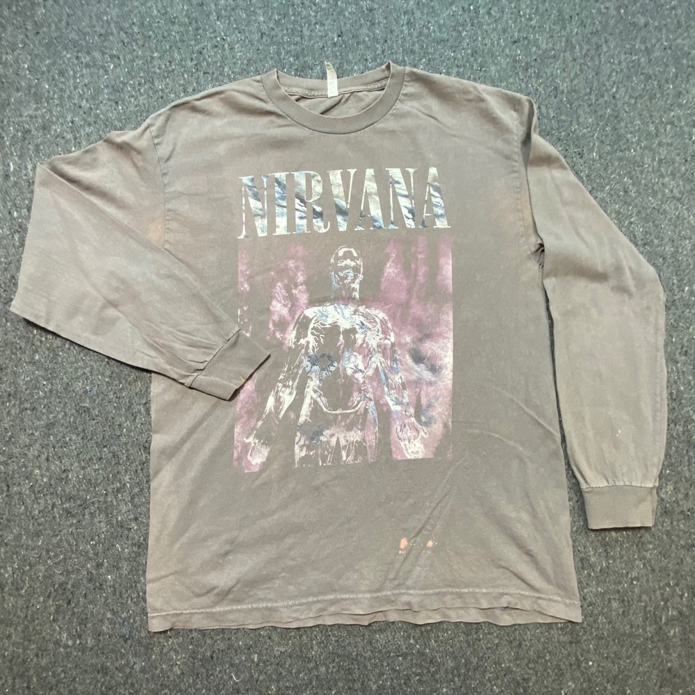 Nirvana‎ Graphic Long Sleeve Shirt L Large Mens Gray Grunge Rock Alstyle Sliver